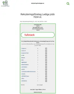 antal fullstack jobb på rekryteringsföretagen mars 2026